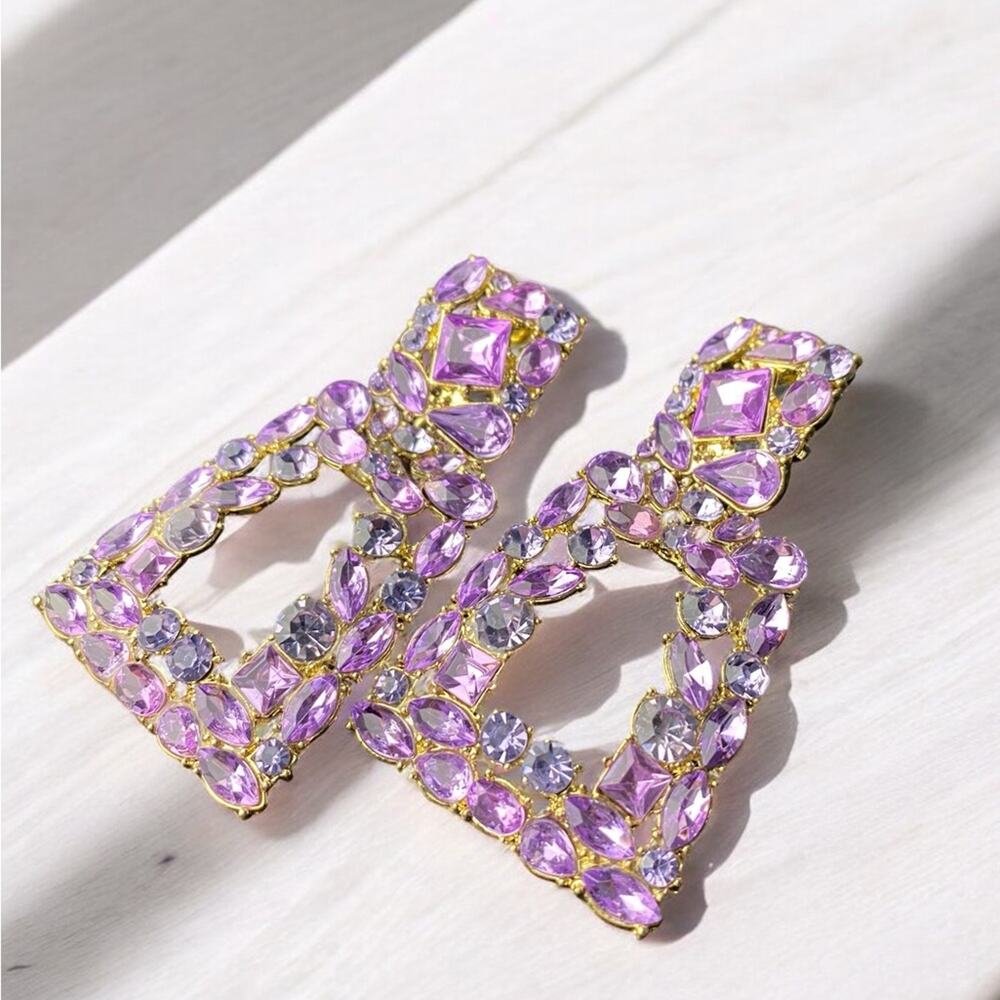 Purple Rhinestone Statement Earrings NEW